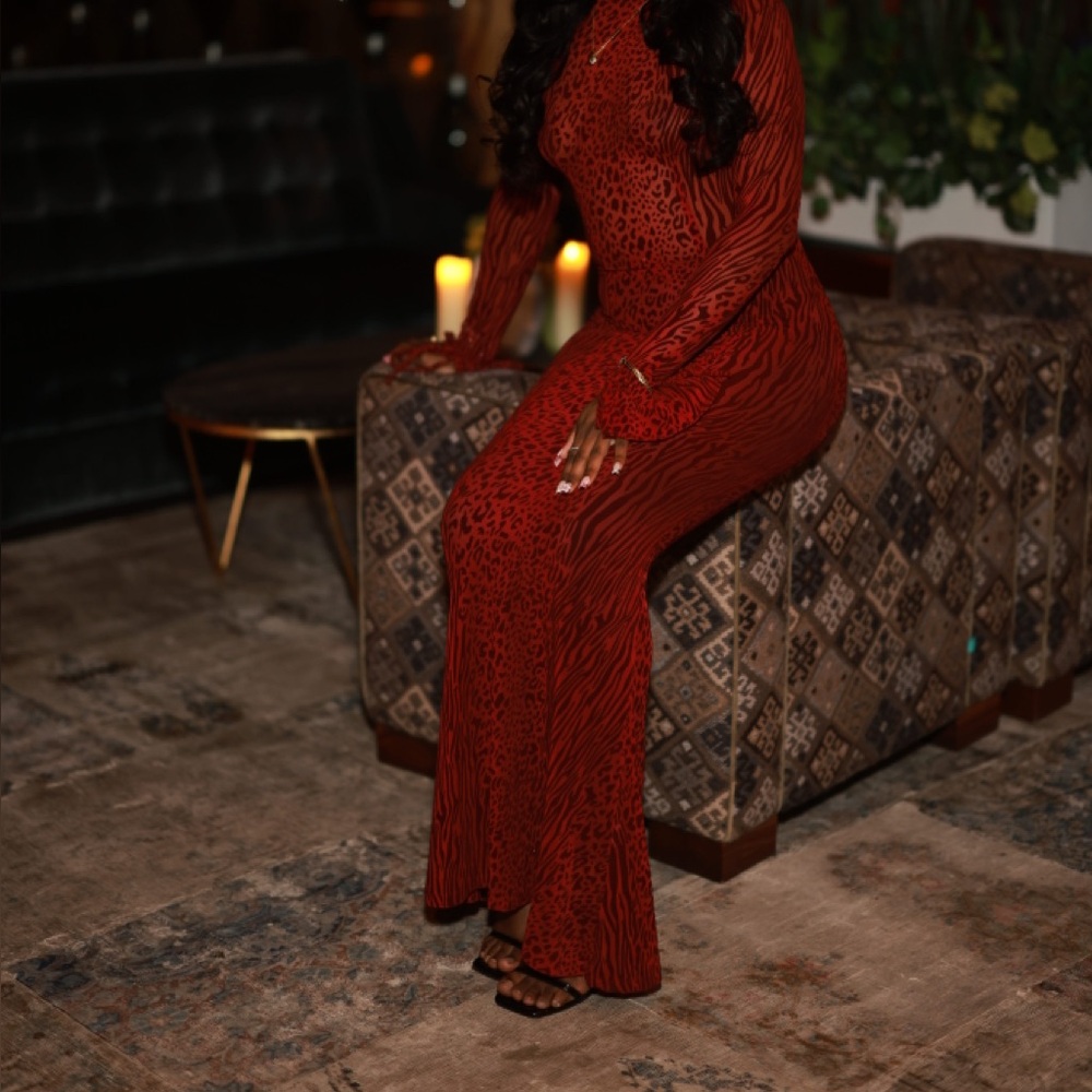 Elegant Red Leopard Print Jumpsuit